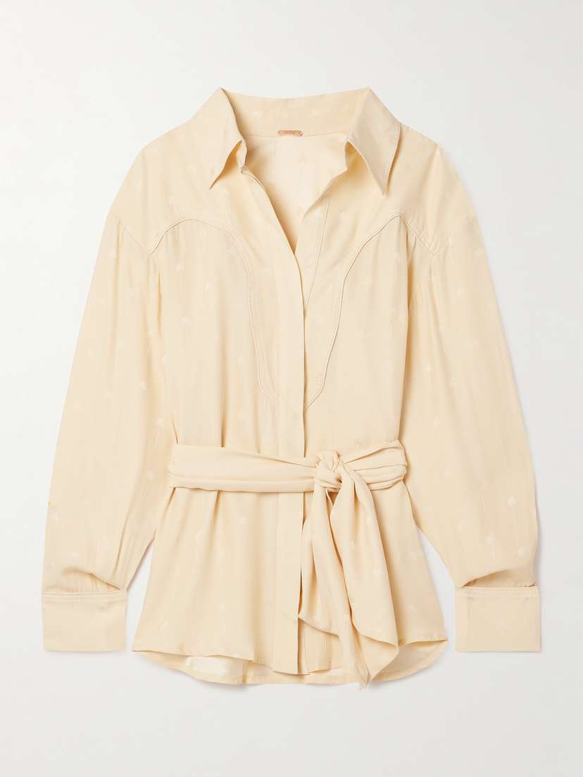 Johanna Ortiz + Net Sustain Bonanza Belted Embroidered Silk Crepe De Chine Shirt