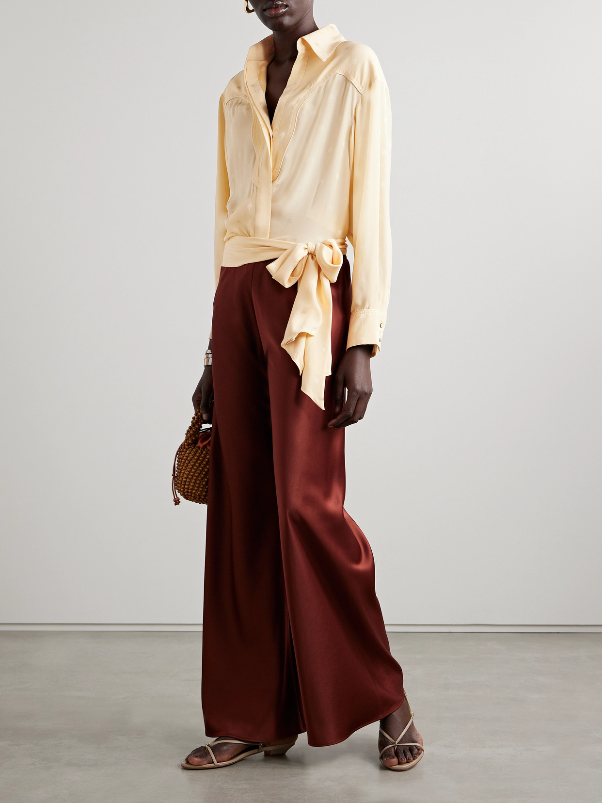 Shop Johanna Ortiz + Net Sustain Bonanza Belted Embroidered Silk Crepe De Chine Shirt In Ecru