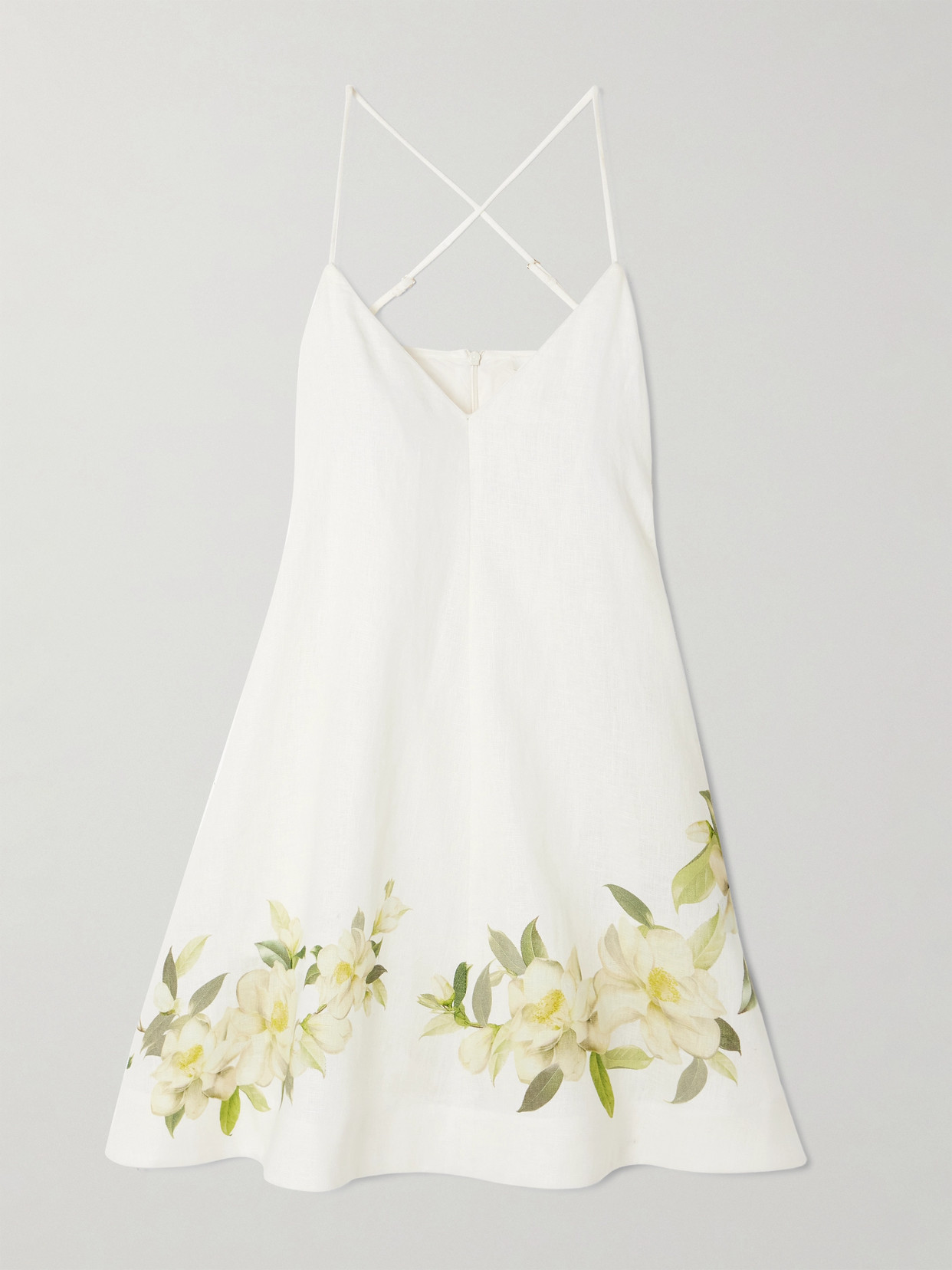 Zimmermann + Net Sustain Harmony Floral-print Linen Mini Dress In Ivory