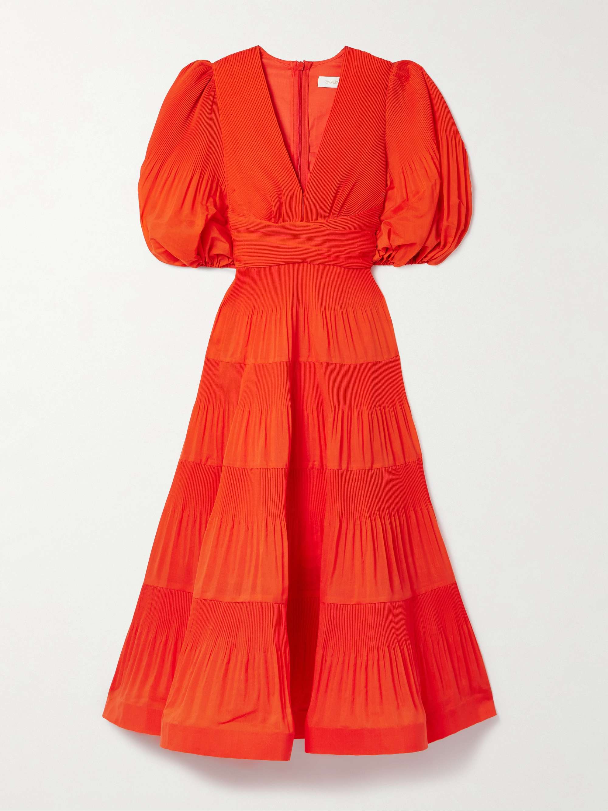 ZIMMERMANN Tiered plissé-taffeta midi dress | NET-A-PORTER