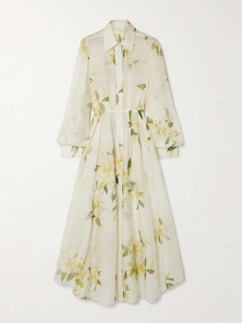 Zimmermann Harmony Floral-print Linen And Silk-blend Maxi Shirt Dress