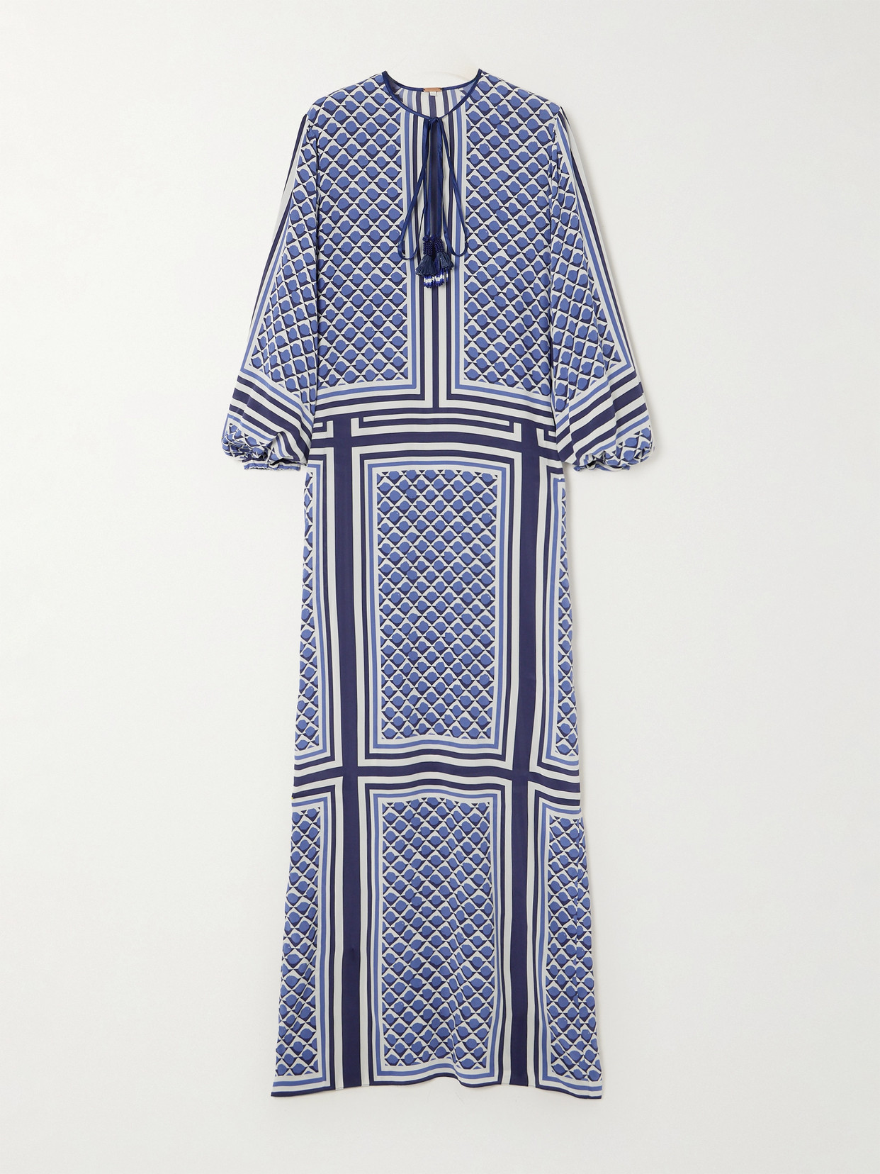 Johanna Ortiz + Net Sustain Embellished Printed Silk Crepe De Chine Maxi Dress In Blue