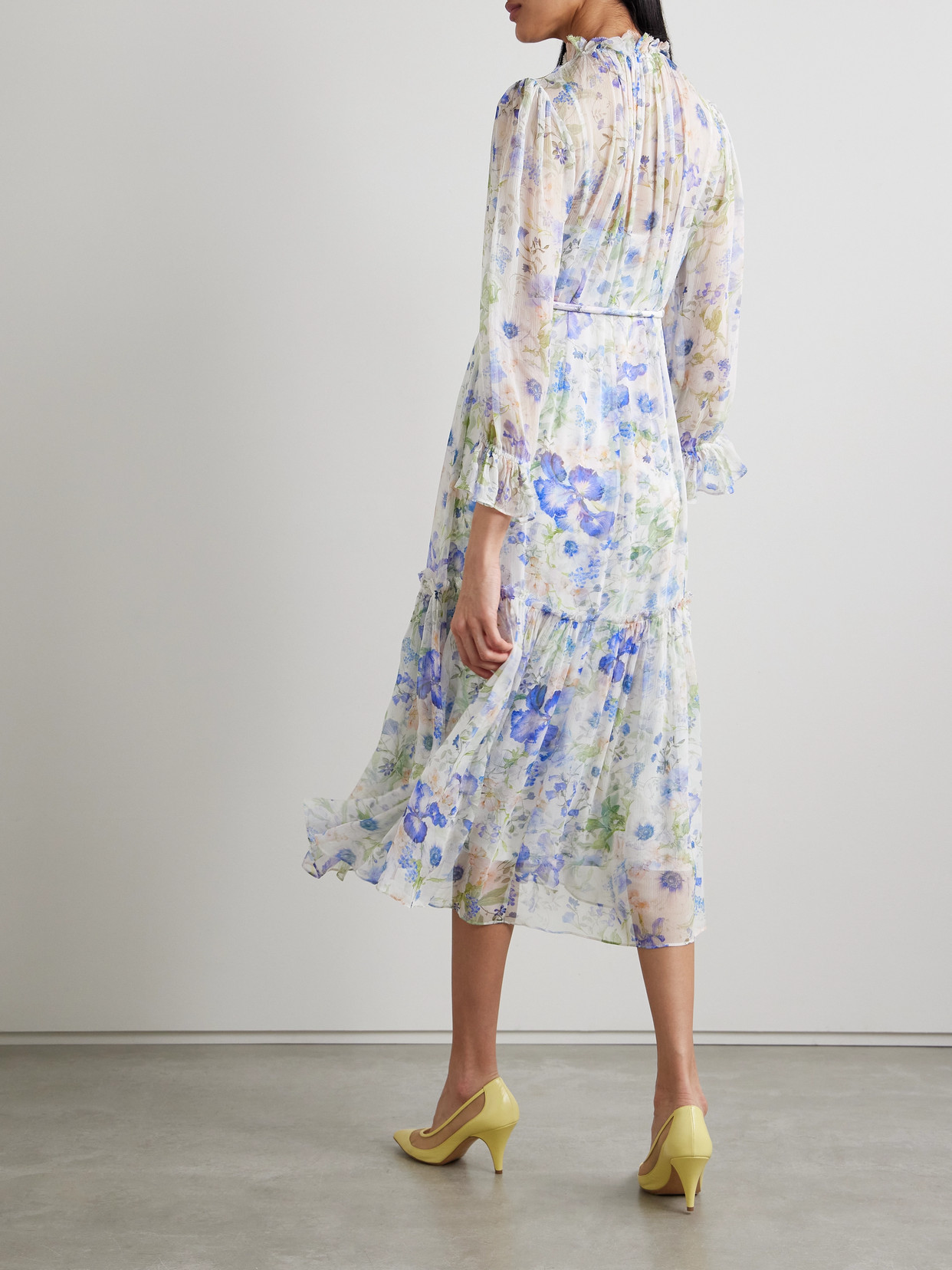 Shop Zimmermann + Net Sustain Natura Belted Ruffled Floral-print Crepon Midi Dress In Multi