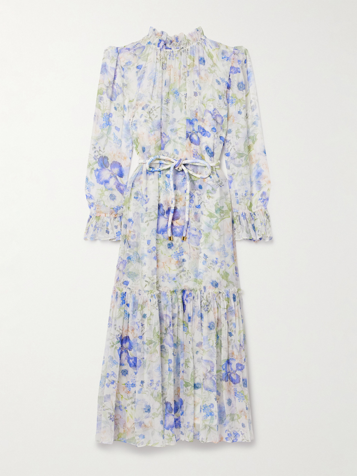 Shop Zimmermann + Net Sustain Natura Belted Ruffled Floral-print Crepon Midi Dress In Multi