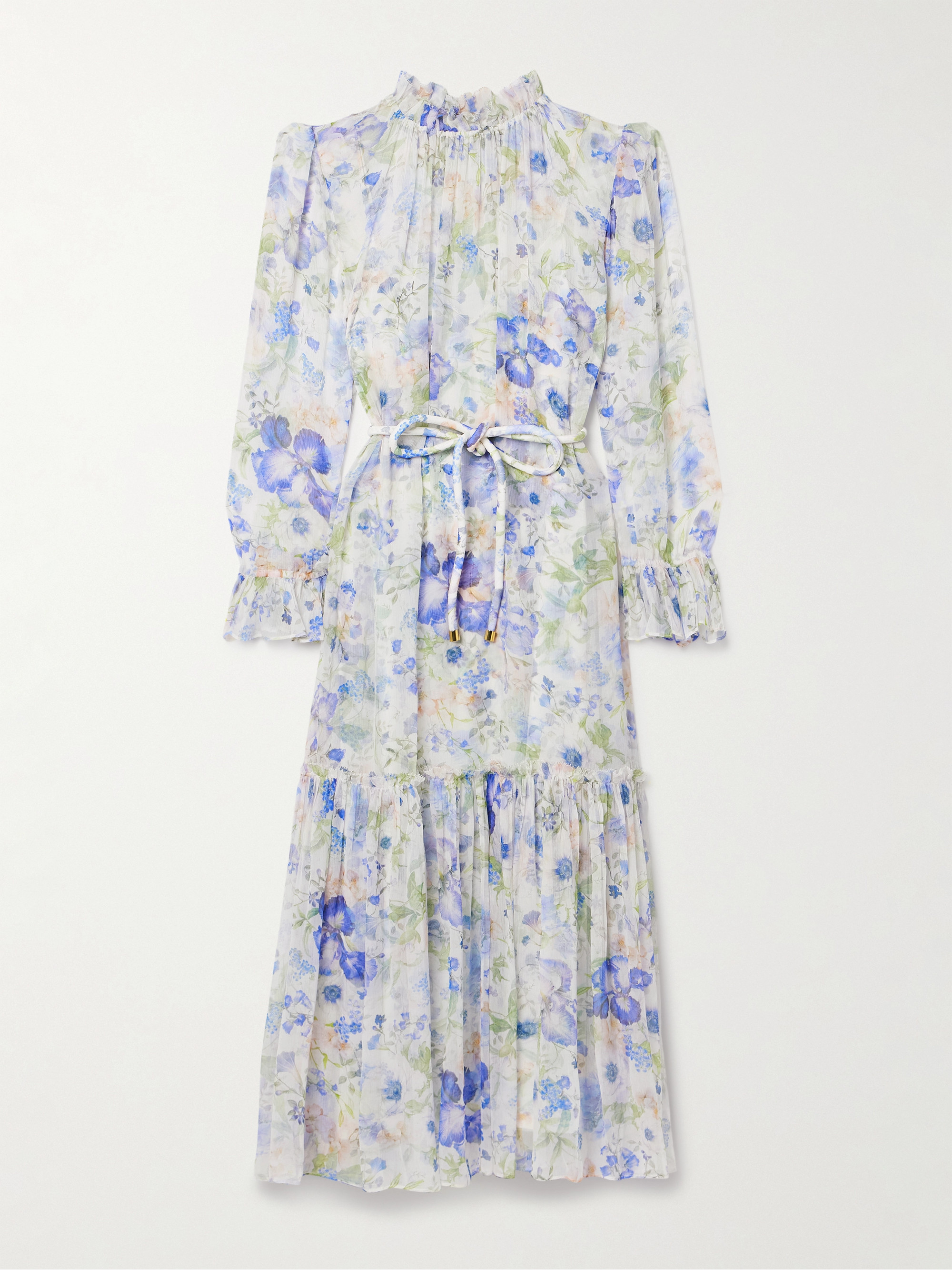 Zimmermann + NET SUSTAIN Natura belted ruffled floral-print crepon midi dress