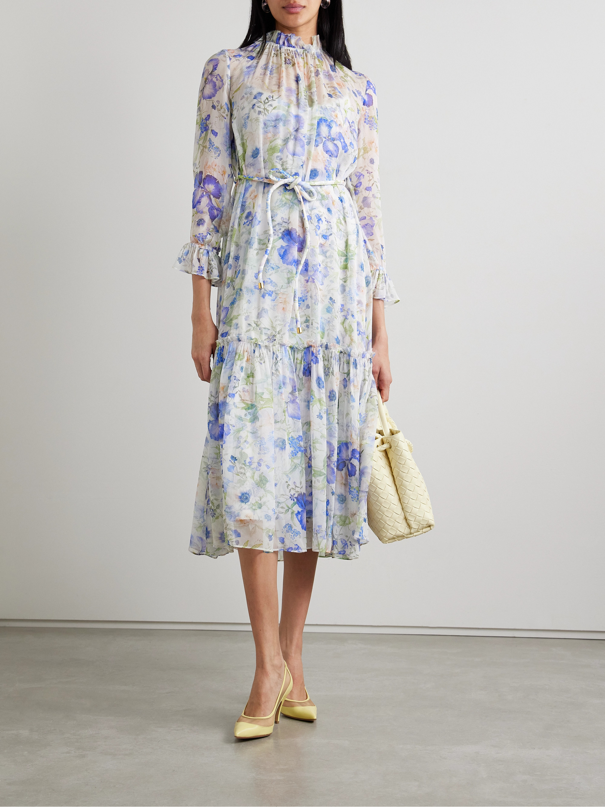 Zimmermann + NET SUSTAIN Natura belted ruffled floral-print crepon midi dress