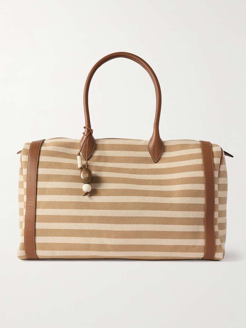 Hunting Season Striped Embellished Leather-trimmed Canvas Weekend Bag