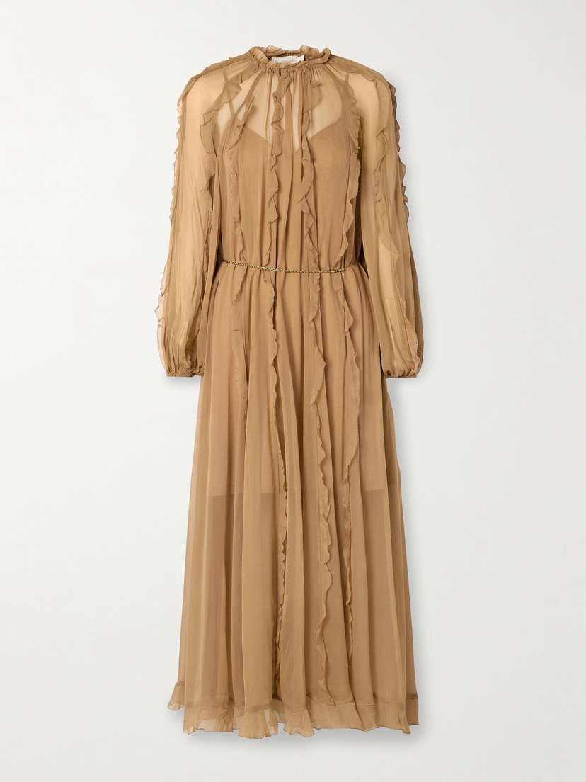 Zimmermann Tranquility Belted Ruffled Silk-chiffon Midi Dress