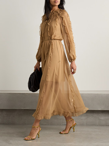 Zimmermann Tranquility belted ruffled silk-chiffon midi dress