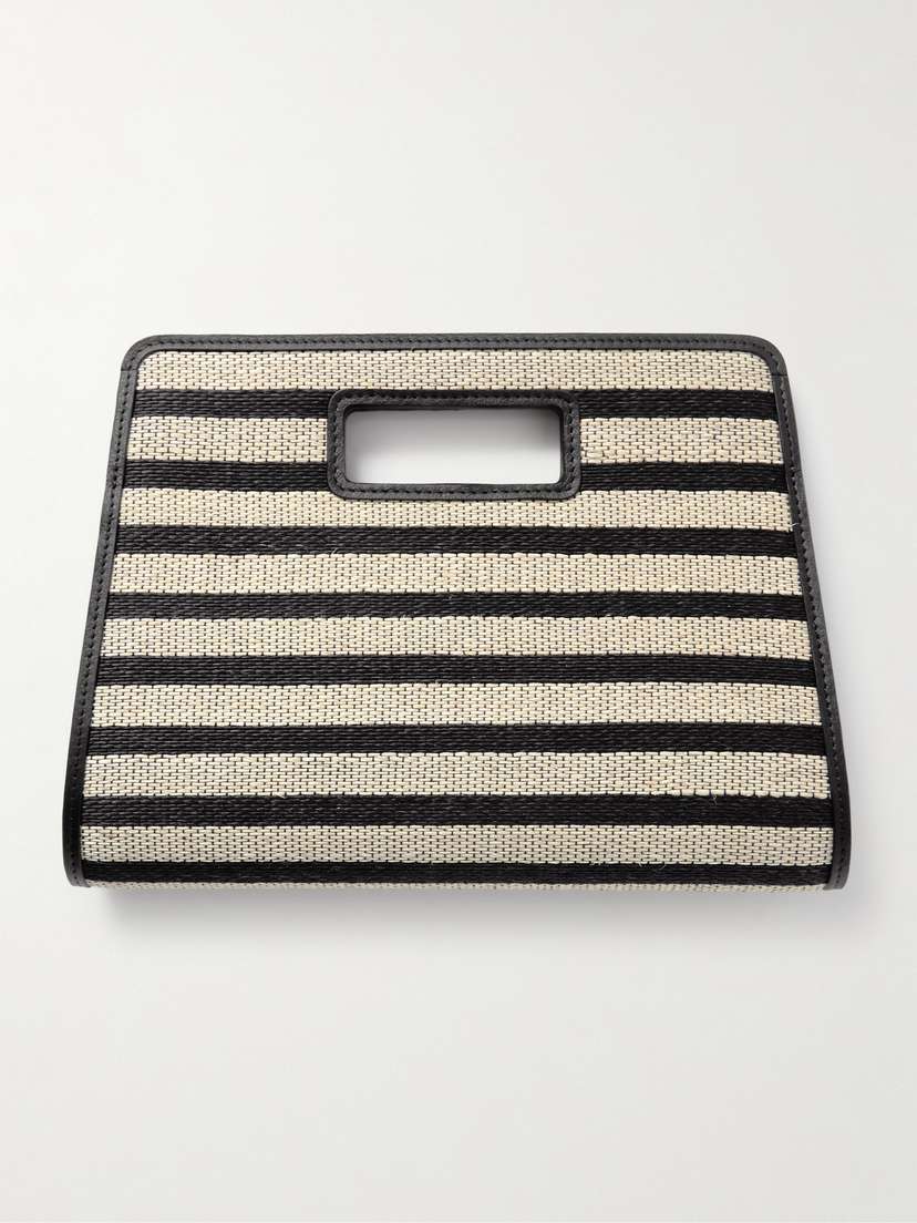 Hunting Season Retro Leather-trimmed Striped Straw Clutch