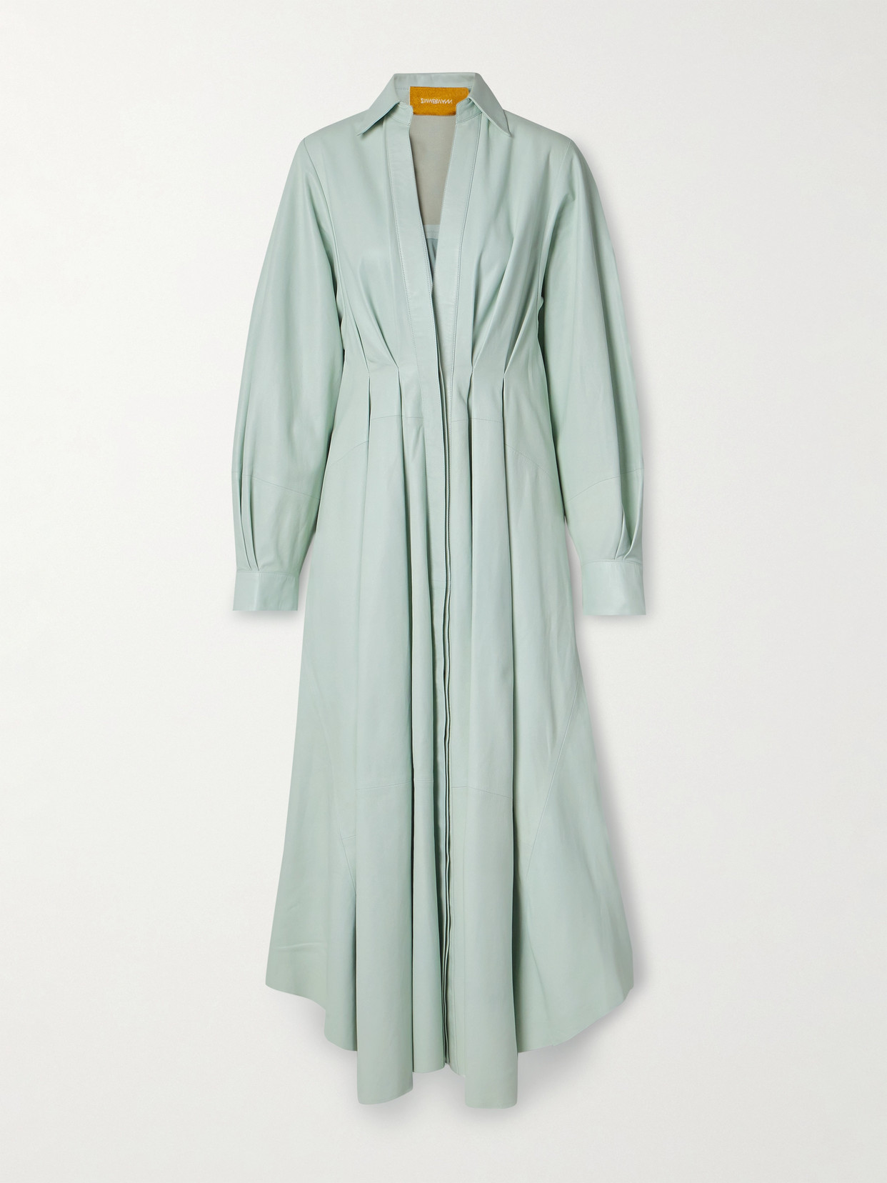 Zimmermann Natura Pleated Leather Midi Dress In Green