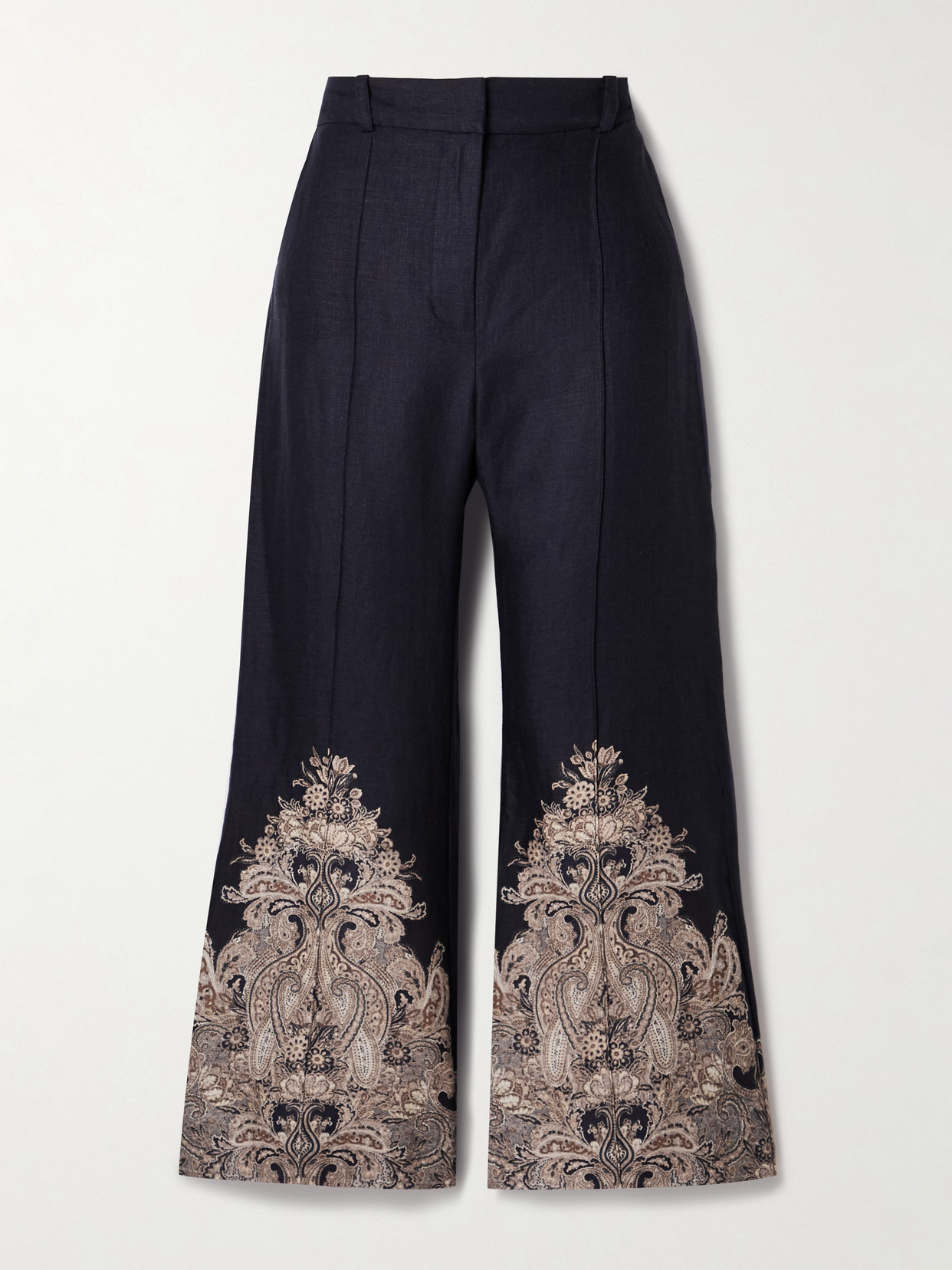 Shop Zimmermann Natura Paisley-print Linen Flared Pants In Blue