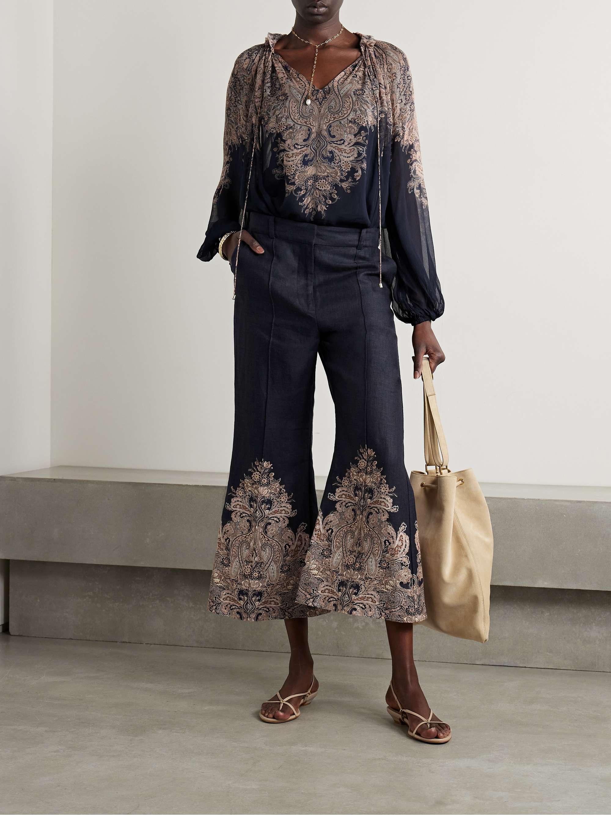 ZIMMERMANN Natura paisley-print linen flared pants | NET-A