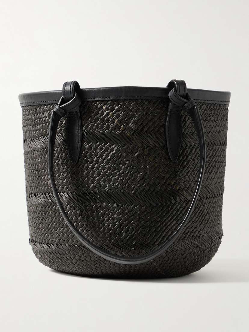 Hunting Season Small Leather-trimmed Woven Iraca Tote