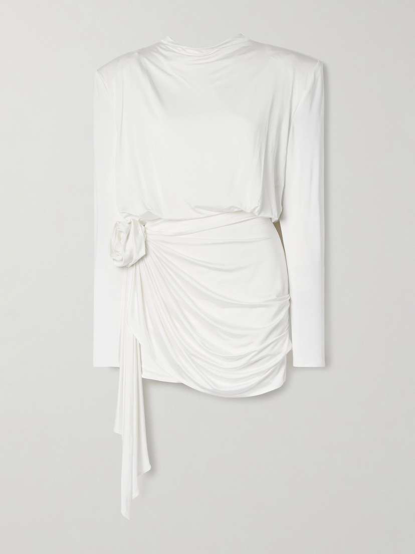 Magda Butrym Appliquéd Cutout Draped Jersey Mini Dress