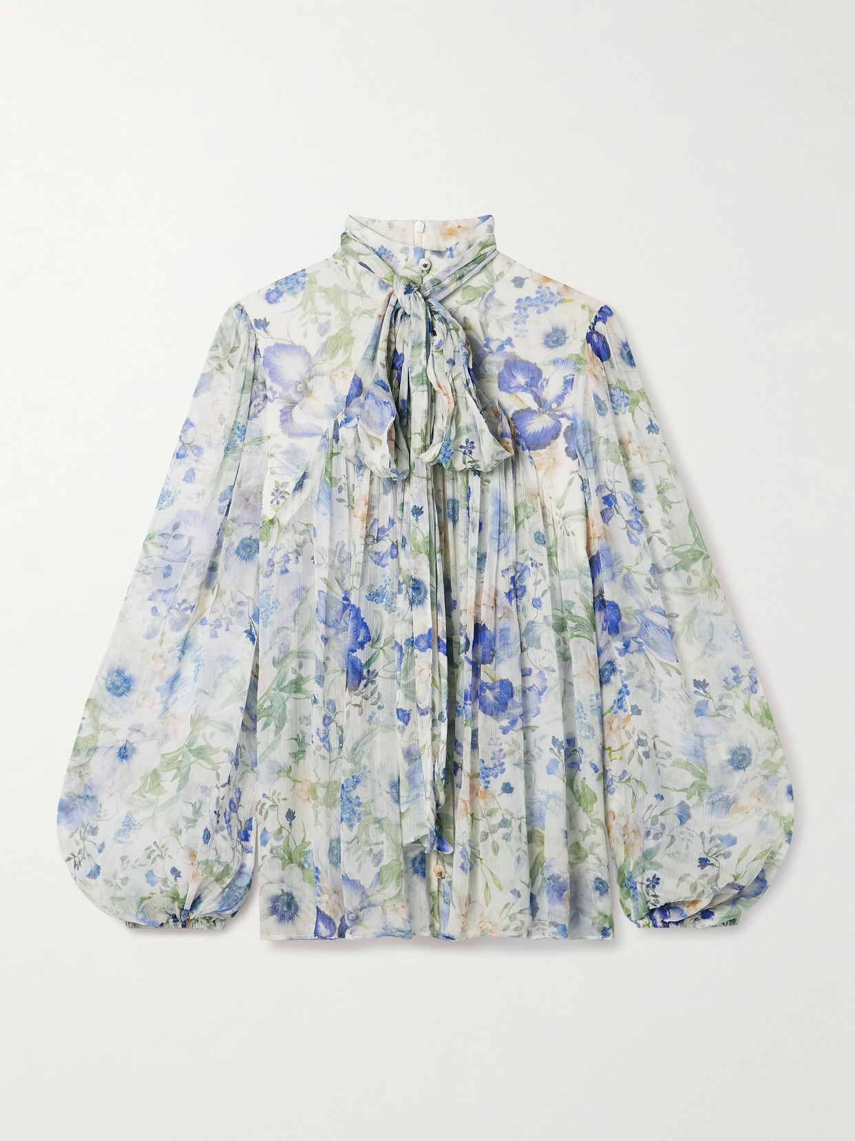 Shop Zimmermann + Net Sustain Natura Pussy-bow Floral-print Crepon Blouse In Multi