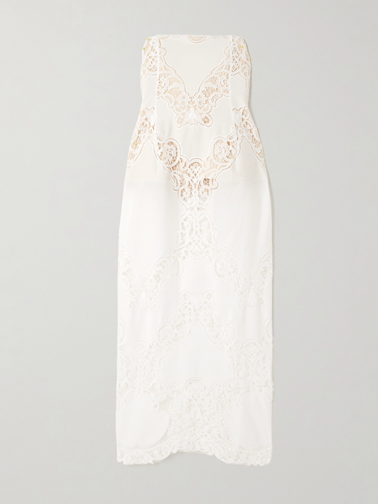 Magda Butrym - Strapless Guipure-lace Trimmed Cotton-blend Midi Dress - White