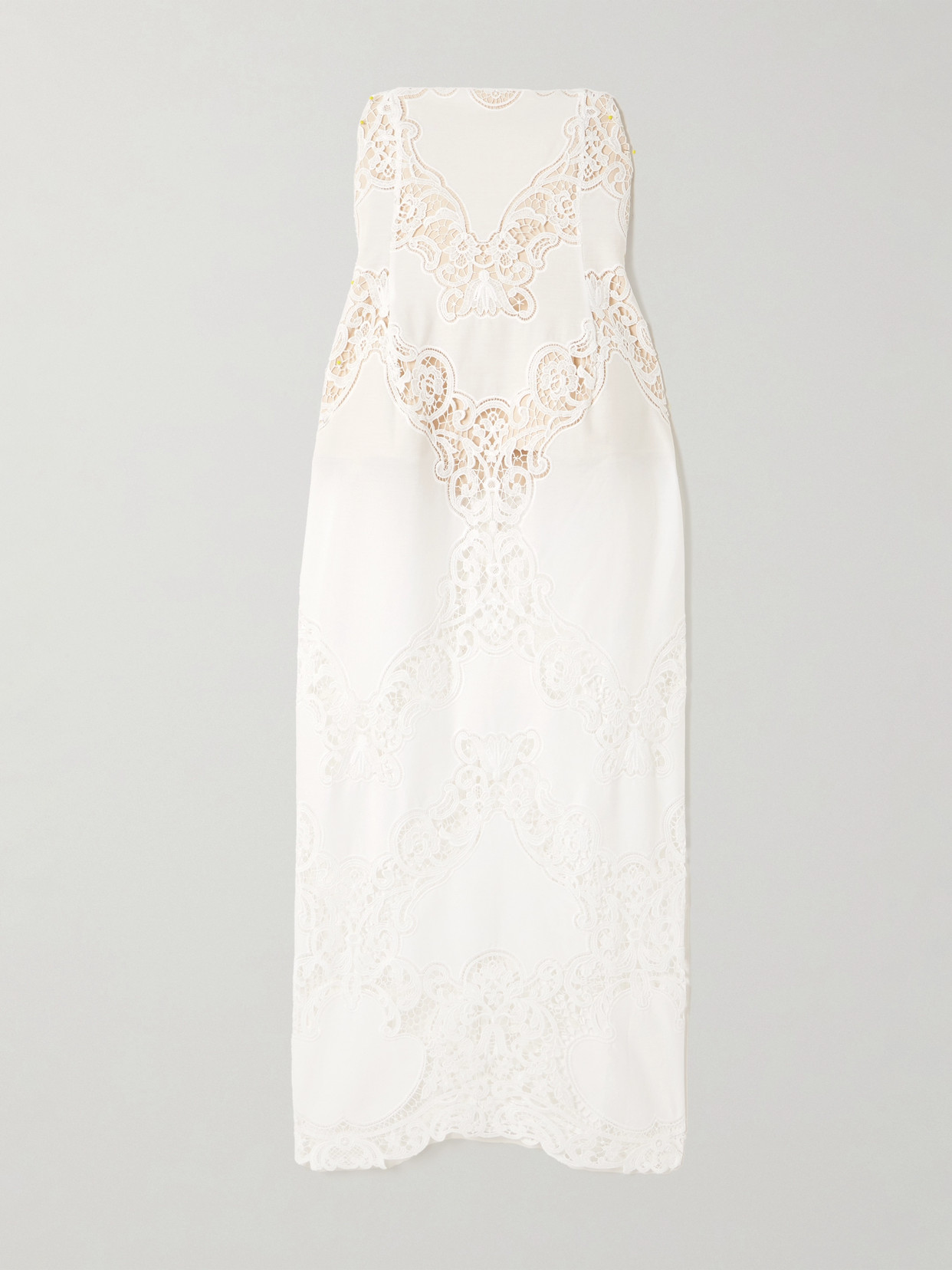 Magda Butrym Strapless Guipure-lace Trimmed Cotton-blend Midi Dress In White