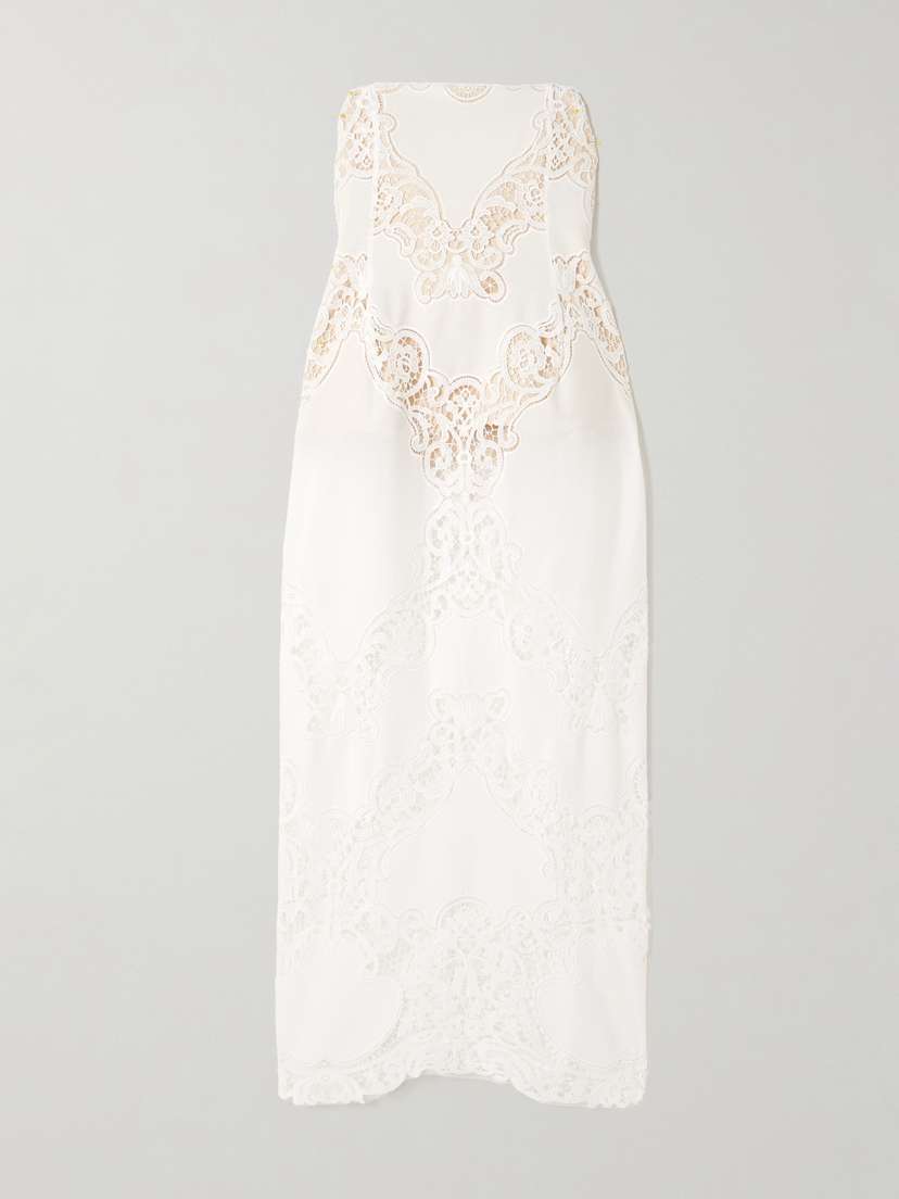 Magda Butrym Strapless Guipure-lace Trimmed Cotton-blend Midi Dress