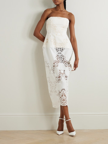 Magda Butrym Strapless guipure-lace trimmed cotton-blend midi dress