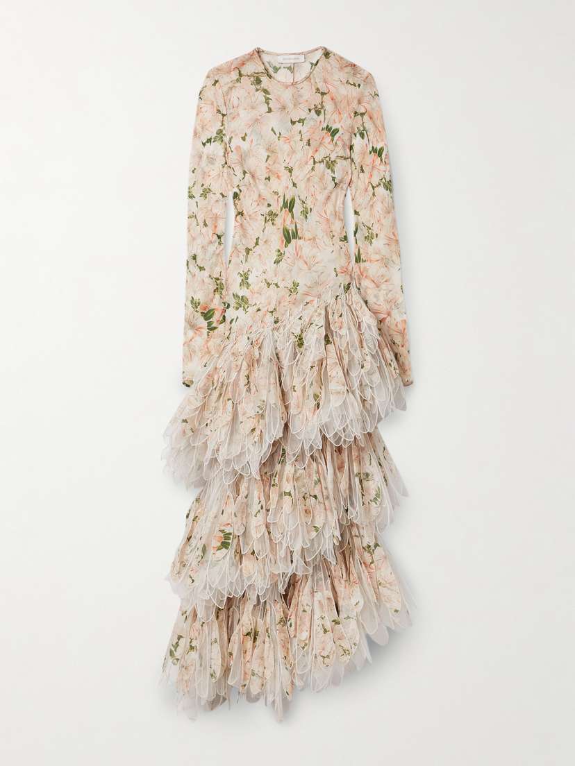 Zimmermann Natura Asymmetric Tulle-trimmed Floral-print Linen And Silk-blend Maxi Dress