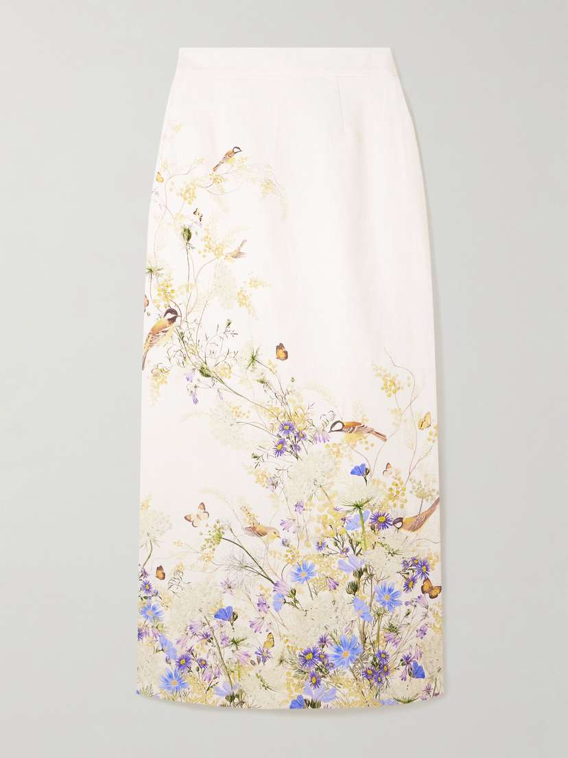 Zimmermann + Net Sustain Harmony Floral-print Linen Midi Skirt