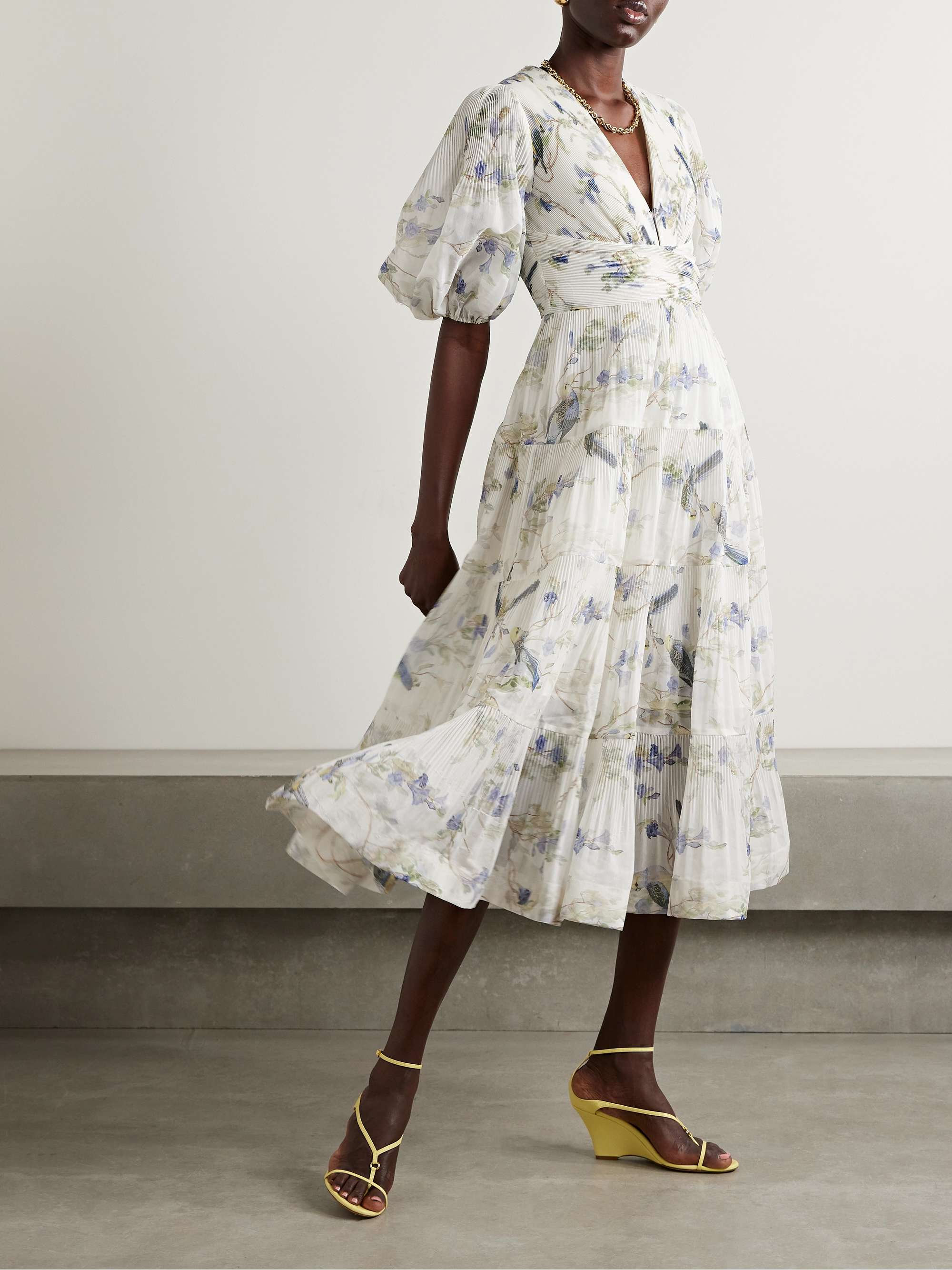 ZIMMERMANN Belted pleated printed chiffon midi dress | NET-A-PORTER