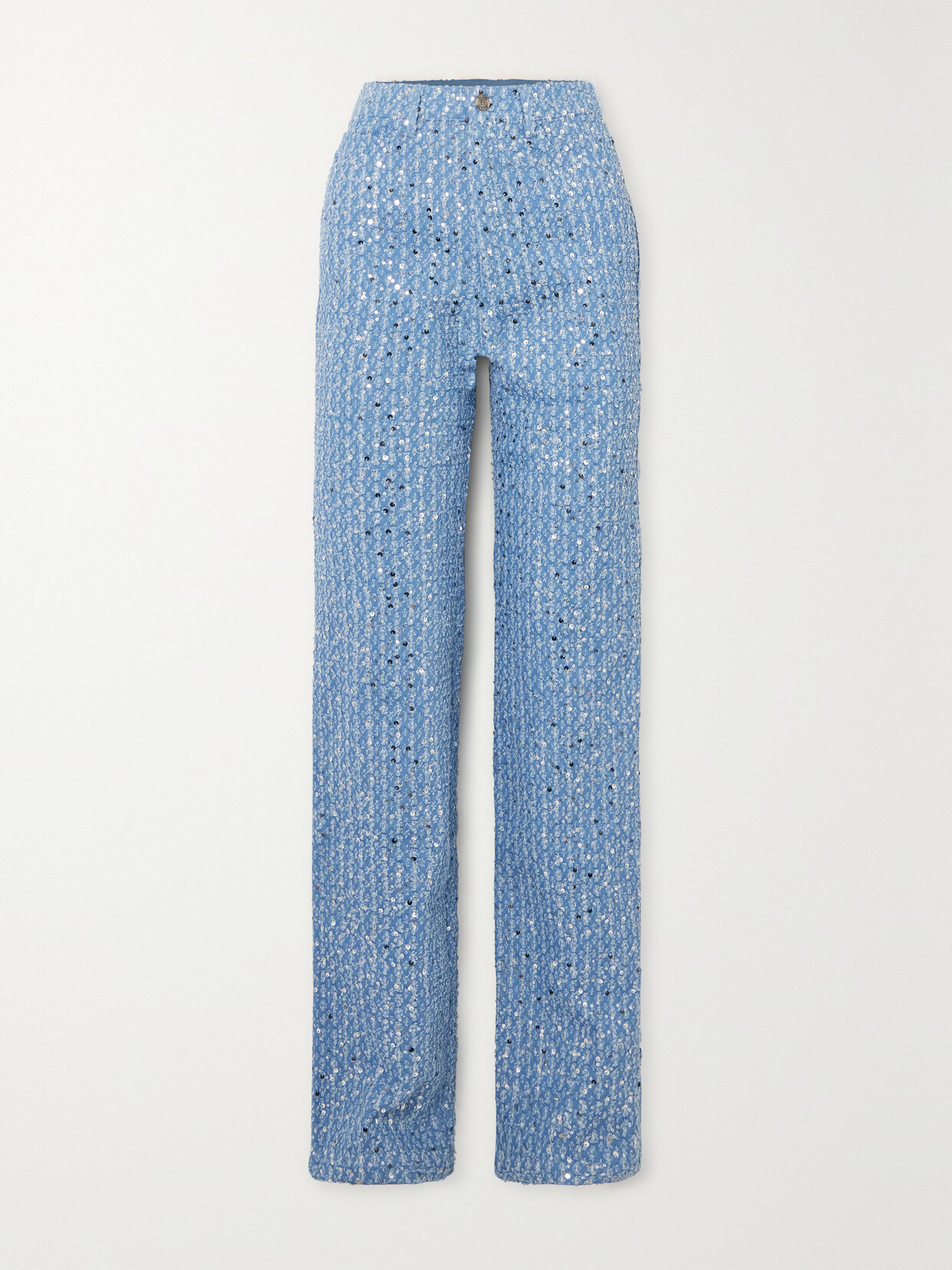 Rotate Birger Christensen Sequined High-rise Bouclé Straight-leg Jeans In Blue