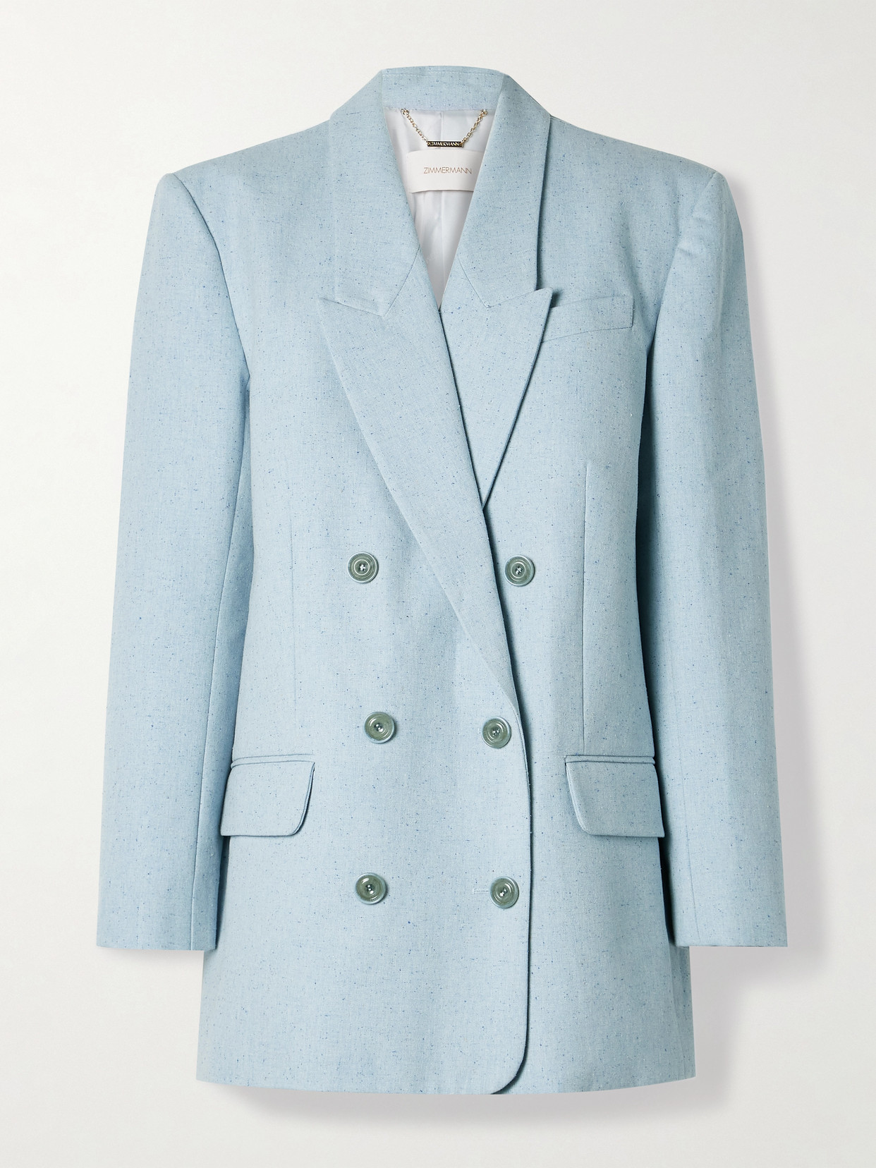 Zimmermann Natura Double-breasted Cotton And Silk-blend Blazer In Blue