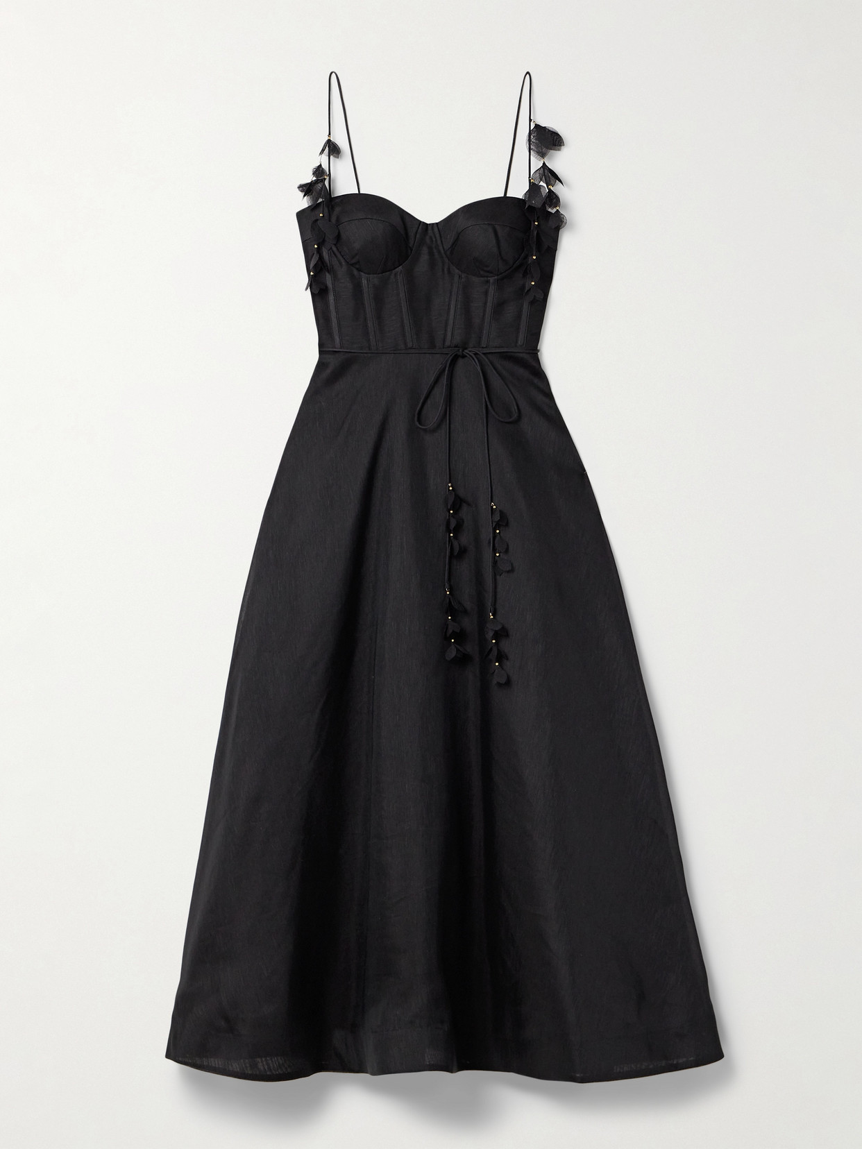 Zimmermann Natura Appliquéd Linen And Silk-blend Midi Dress - Black