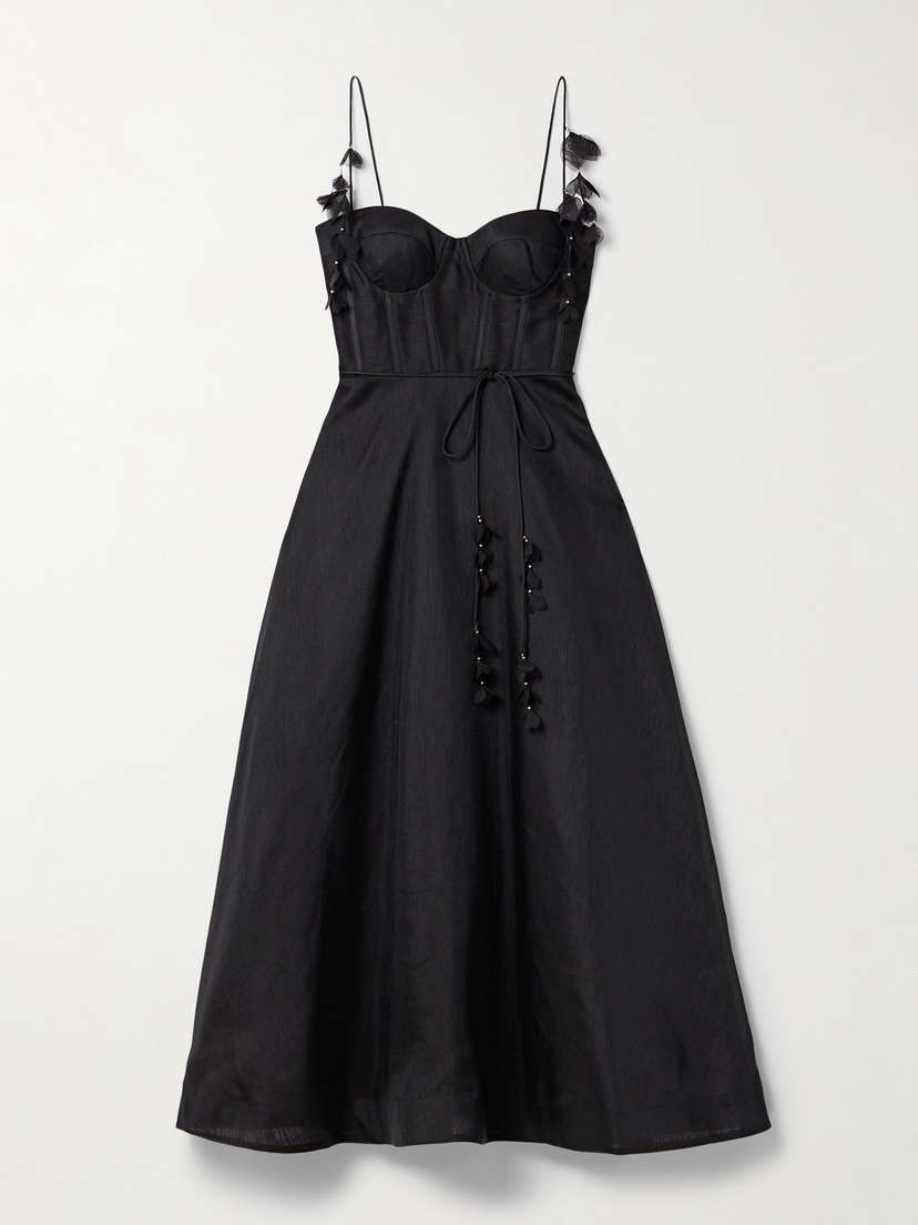 Zimmermann Natura Appliquéd Linen And Silk-blend Midi Dress