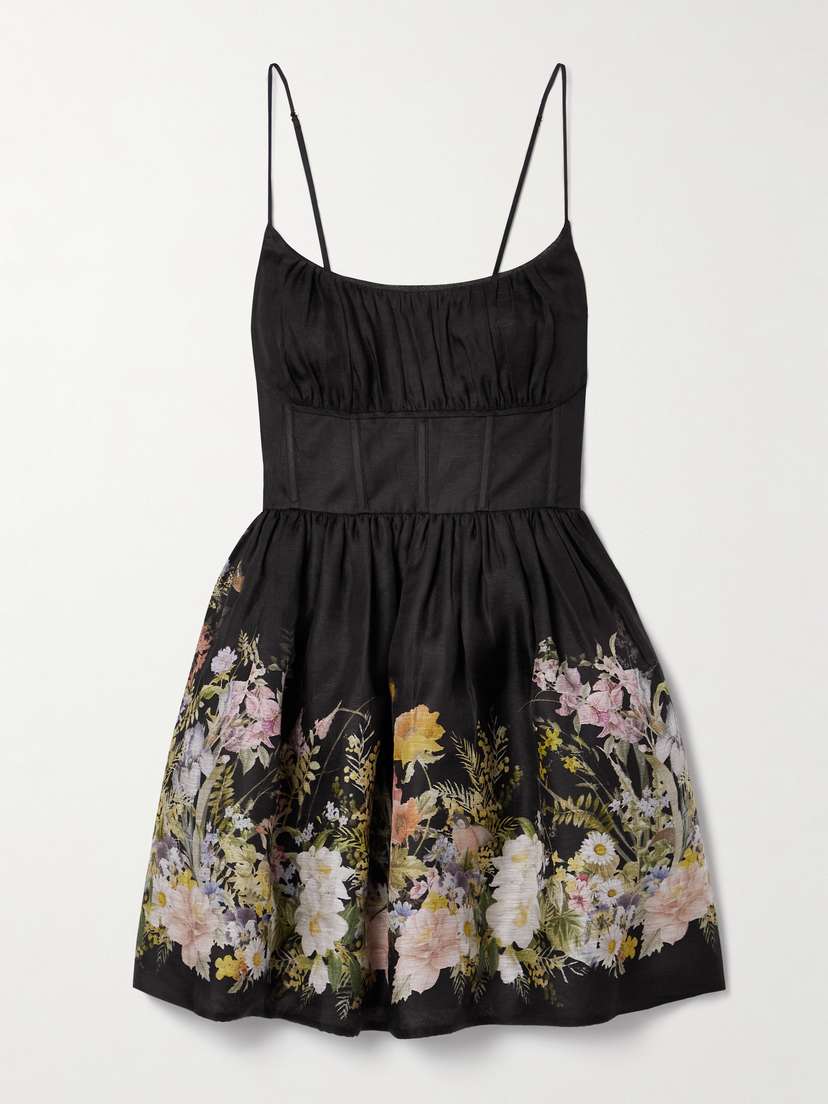 Zimmermann Natura Floral-print Linen And Silk-blend Bustier Mini Dress