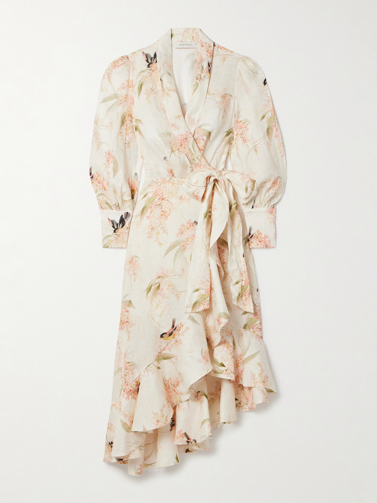 Zimmermann + Net Sustain Printed Linen Midi Wrap Dress - Ivory