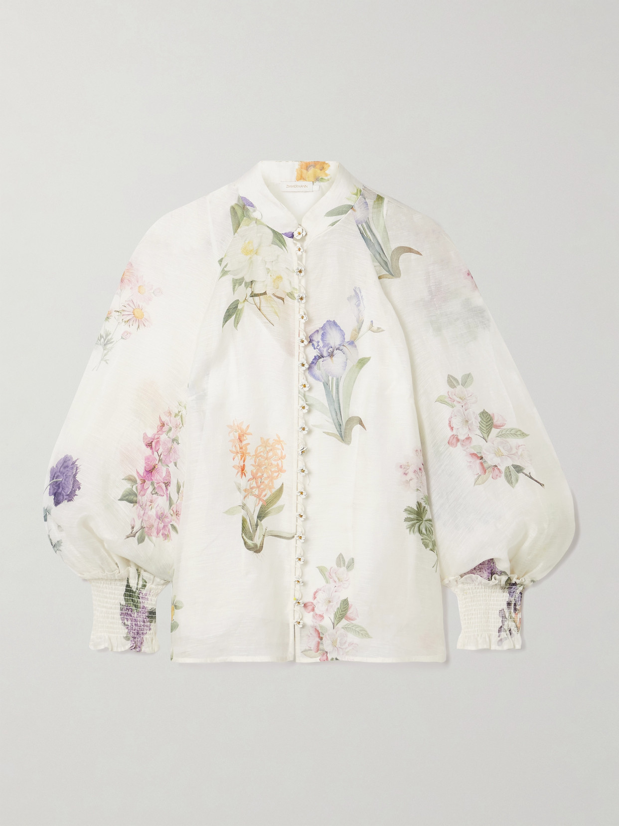 Shop Zimmermann Natura Floral-print Linen And Silk-blend Blouse In Ivory