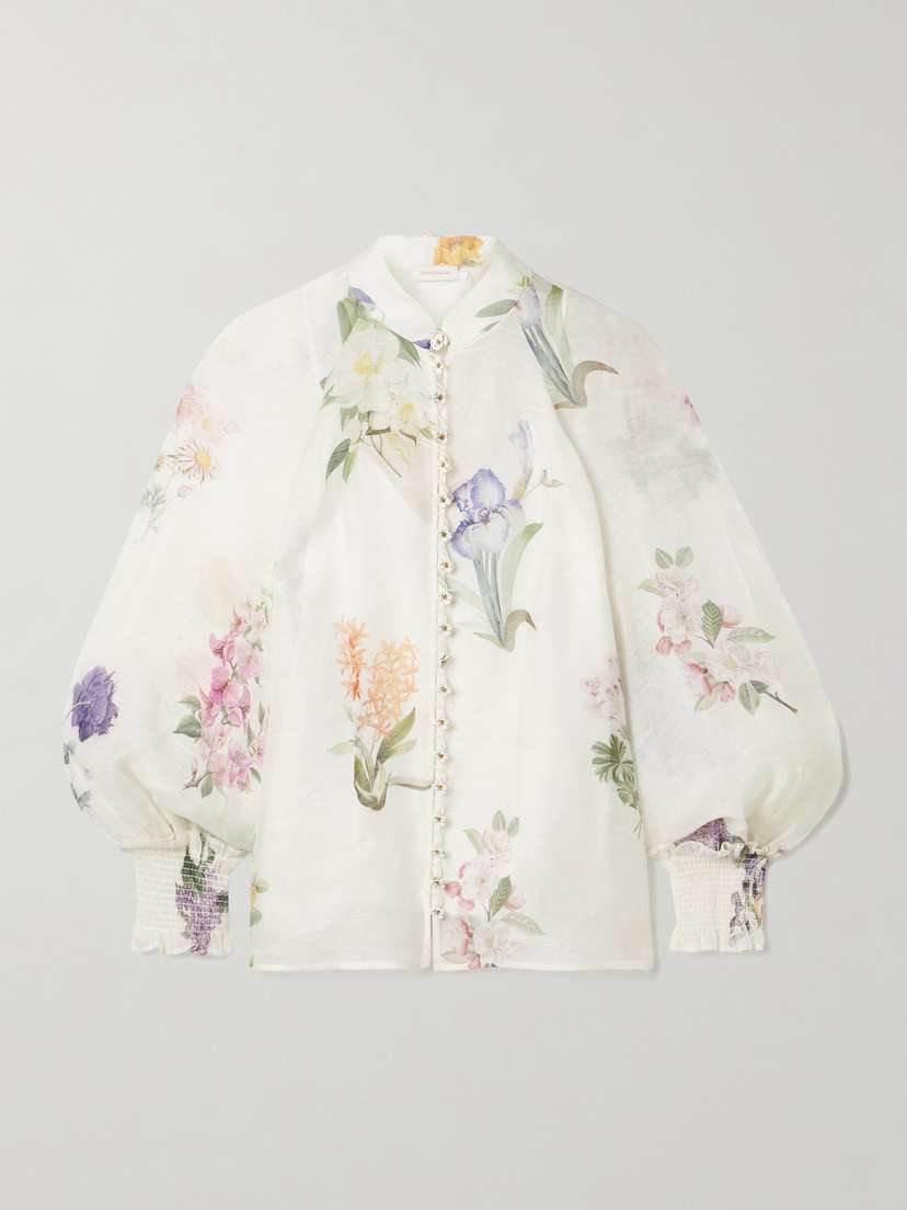 Zimmermann Natura Floral-print Linen And Silk-blend Blouse
