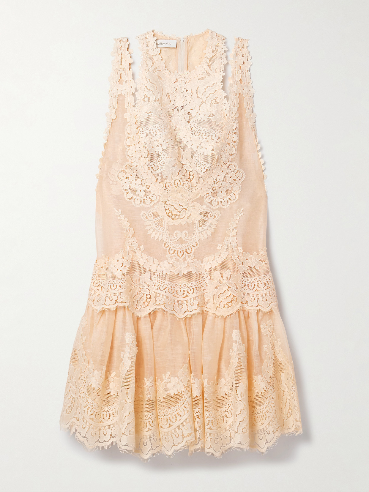 Shop Zimmermann Natura Guipure Lace-trimmed Linen And Silk-blend Mini Dress In Orange