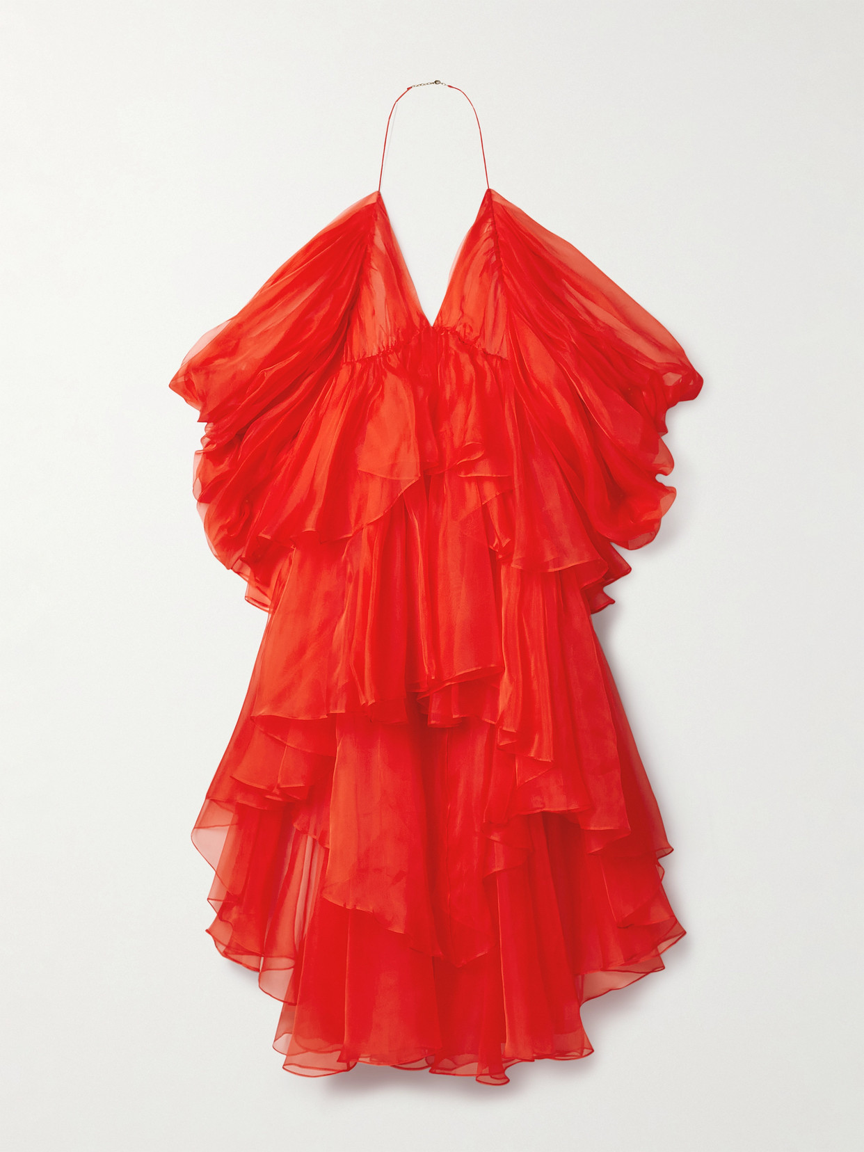 Shop Zimmermann Natura Tiered Gathered Silk-organza Halterneck Mini Dress In Red