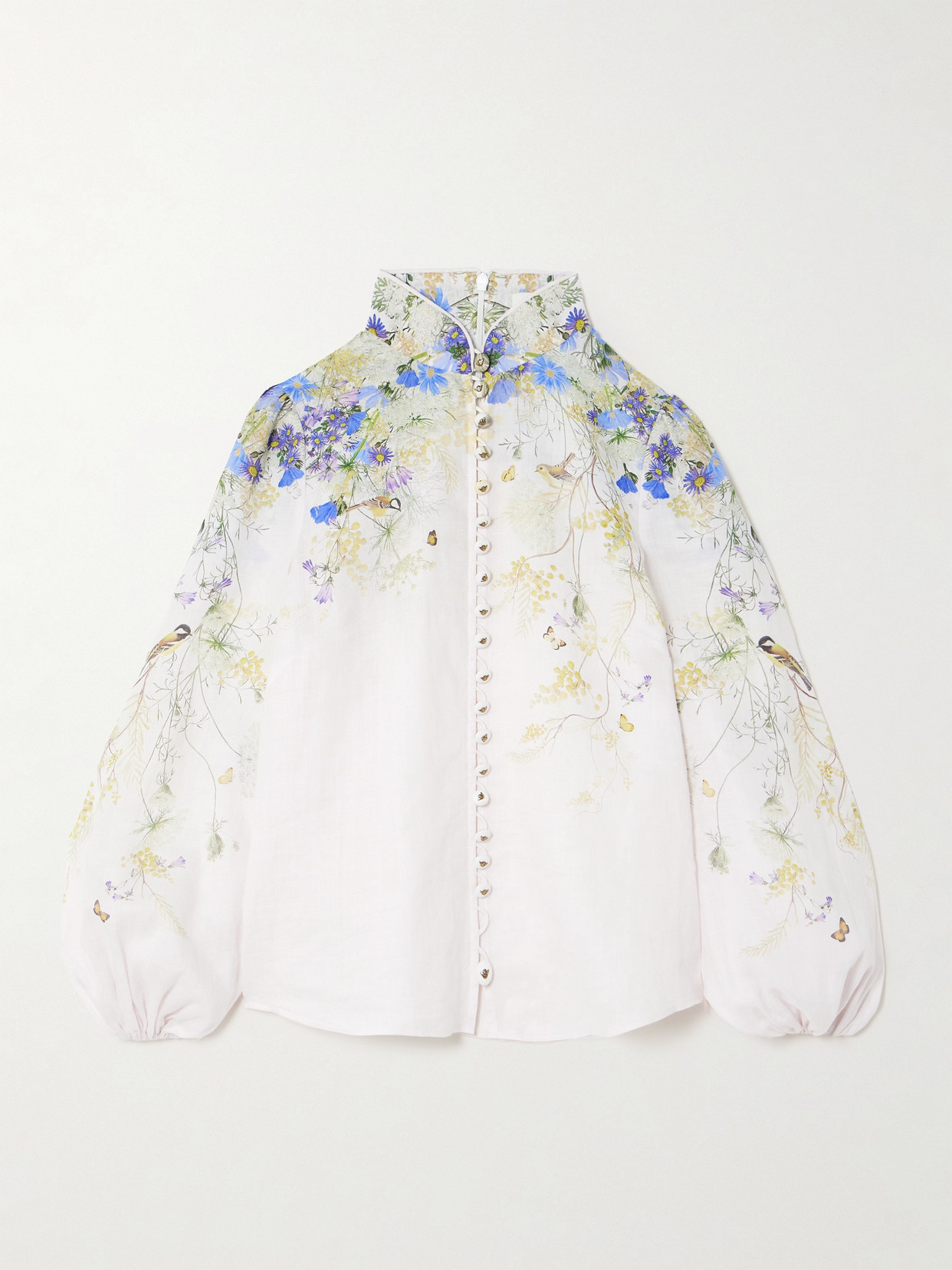 Zimmermann Harmony Floral Long-sleeve Blouse In Ivory