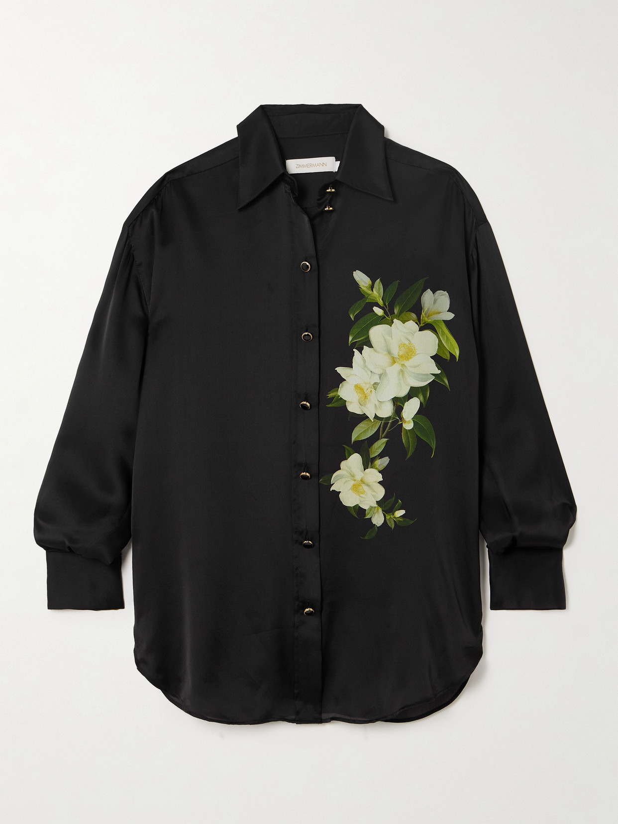 Shop Zimmermann Harmony Floral-print Silk Shirt In Black