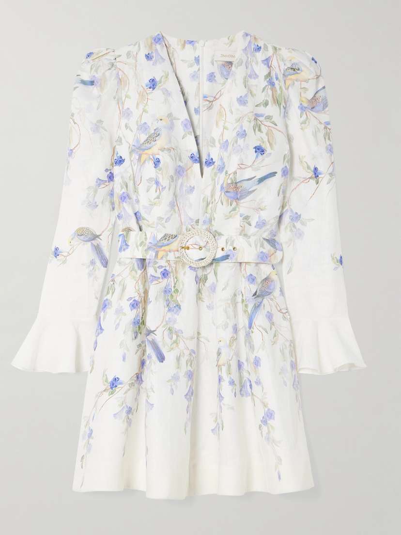 Zimmermann Natura Belted Floral-print Linen Mini Dress
