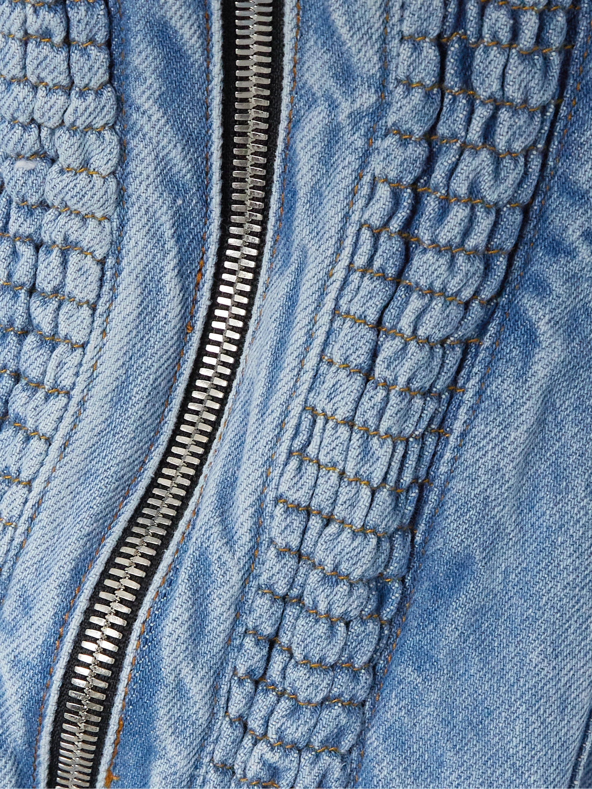 Magda Butrym Strapless shirred paneled denim bustier top