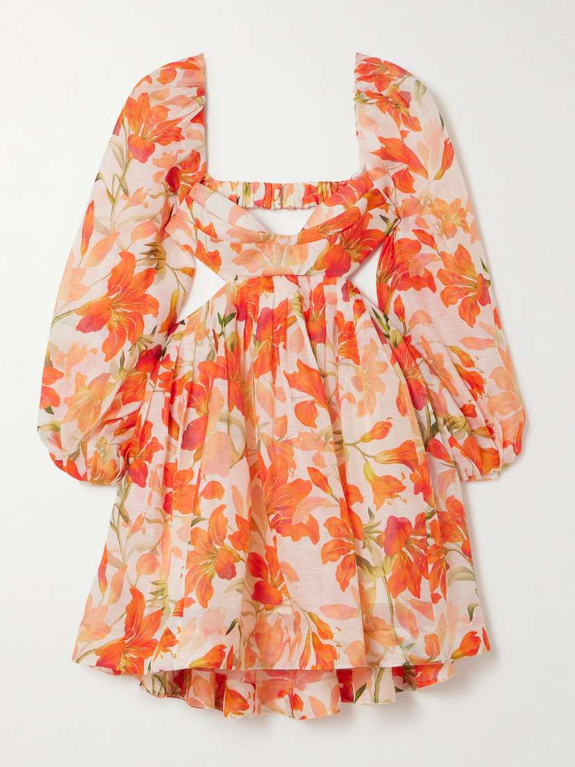 Zimmermann Tranquility Open-back Floral-print Linen And Silk-blend Voile Mini Dress