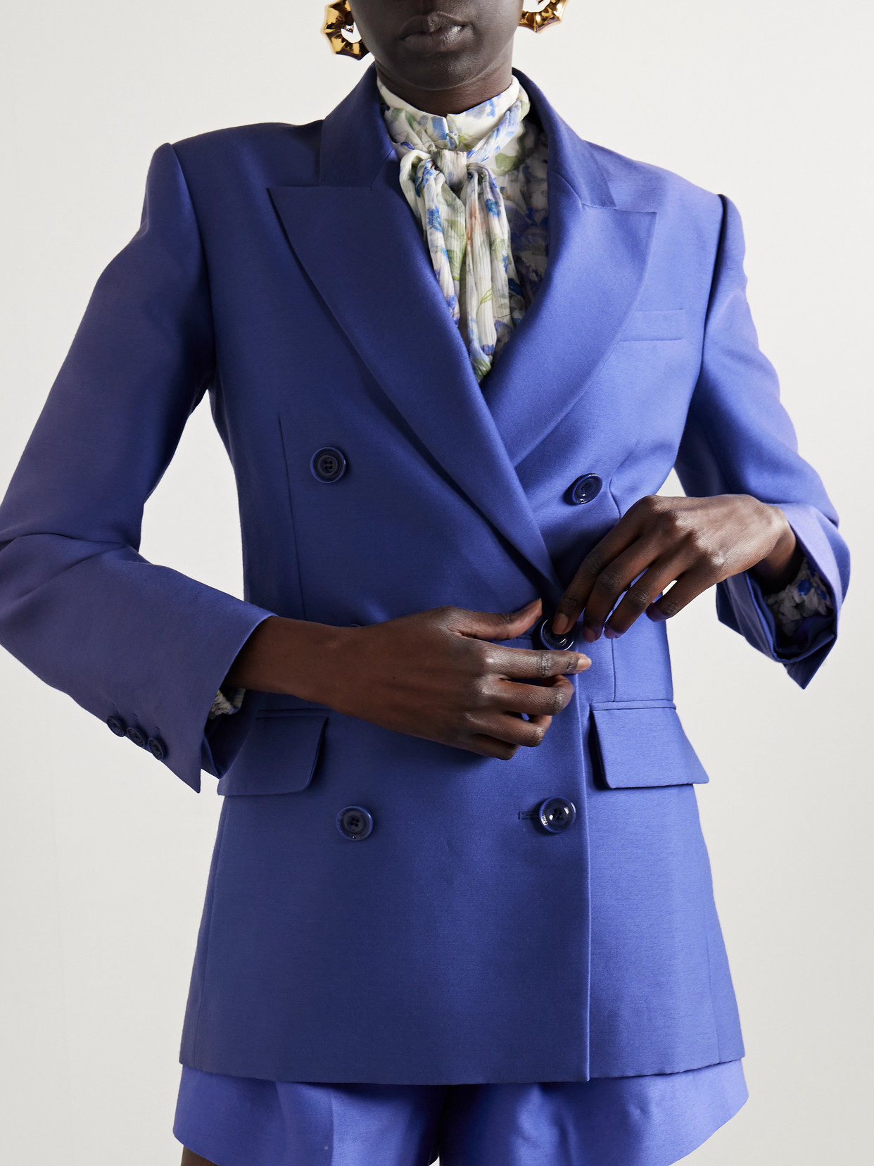 Zimmermann Natura Double-breasted Wool-silk Blazer In Blue