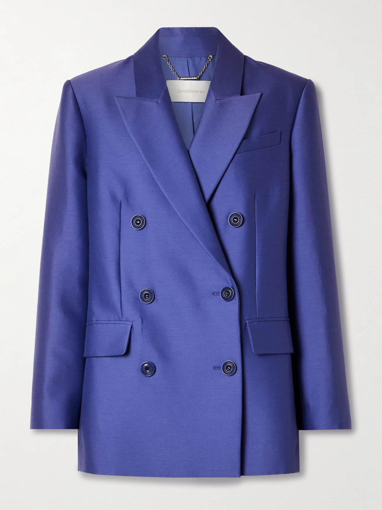 Zimmermann Natura Double-breasted Wool-silk Blazer In Blue