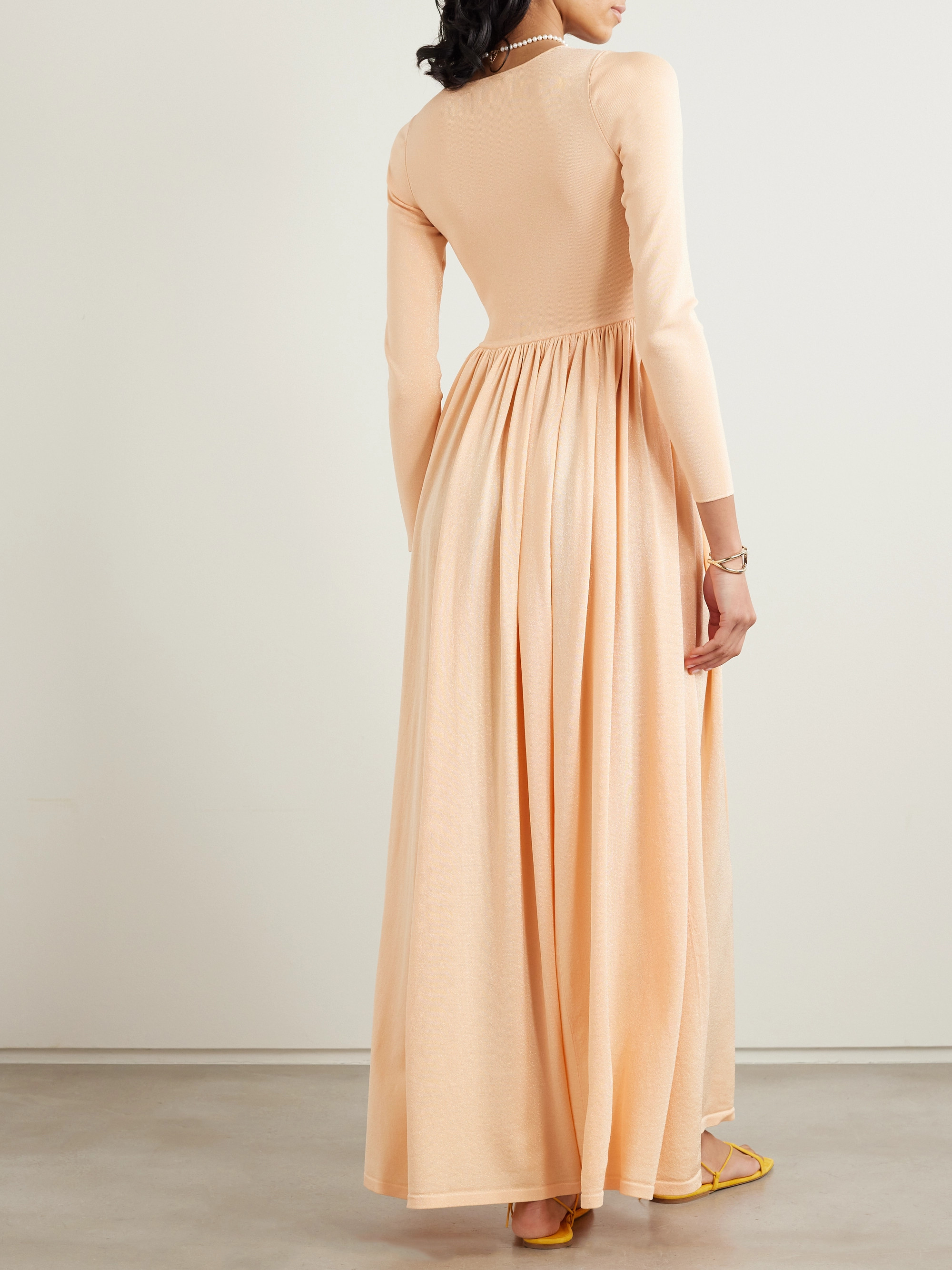 Zimmermann Natura gathered metallic stretch-knit maxi dress