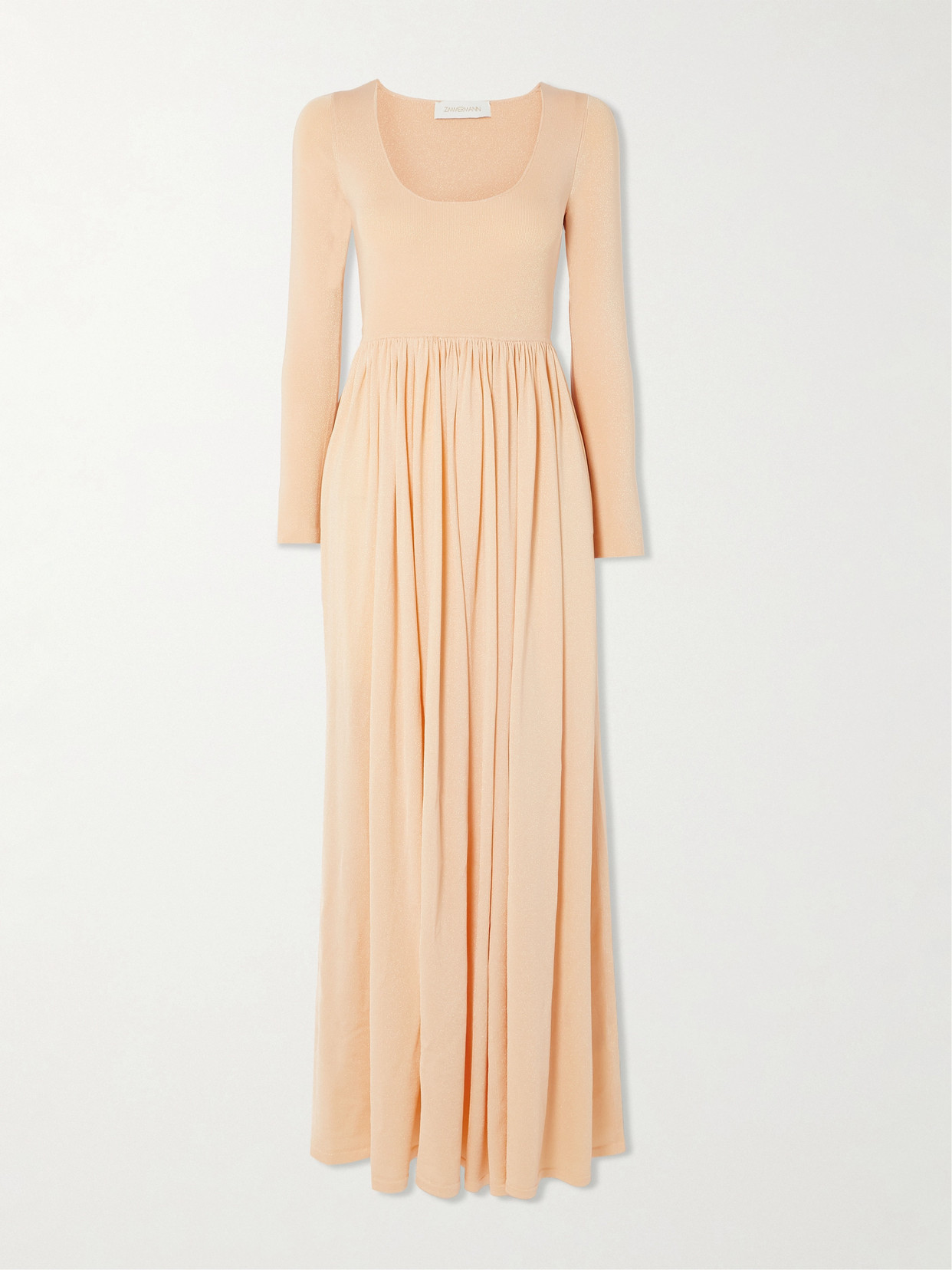 Shop Zimmermann Natura Gathered Metallic Stretch-knit Maxi Dress In Orange