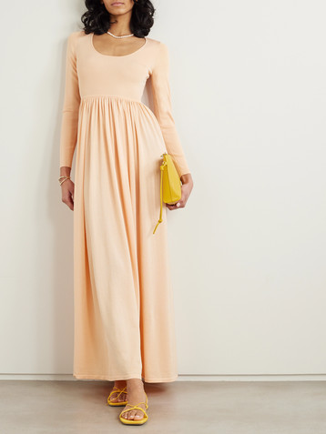  Natura gathered metallic stretch-knit maxi dress