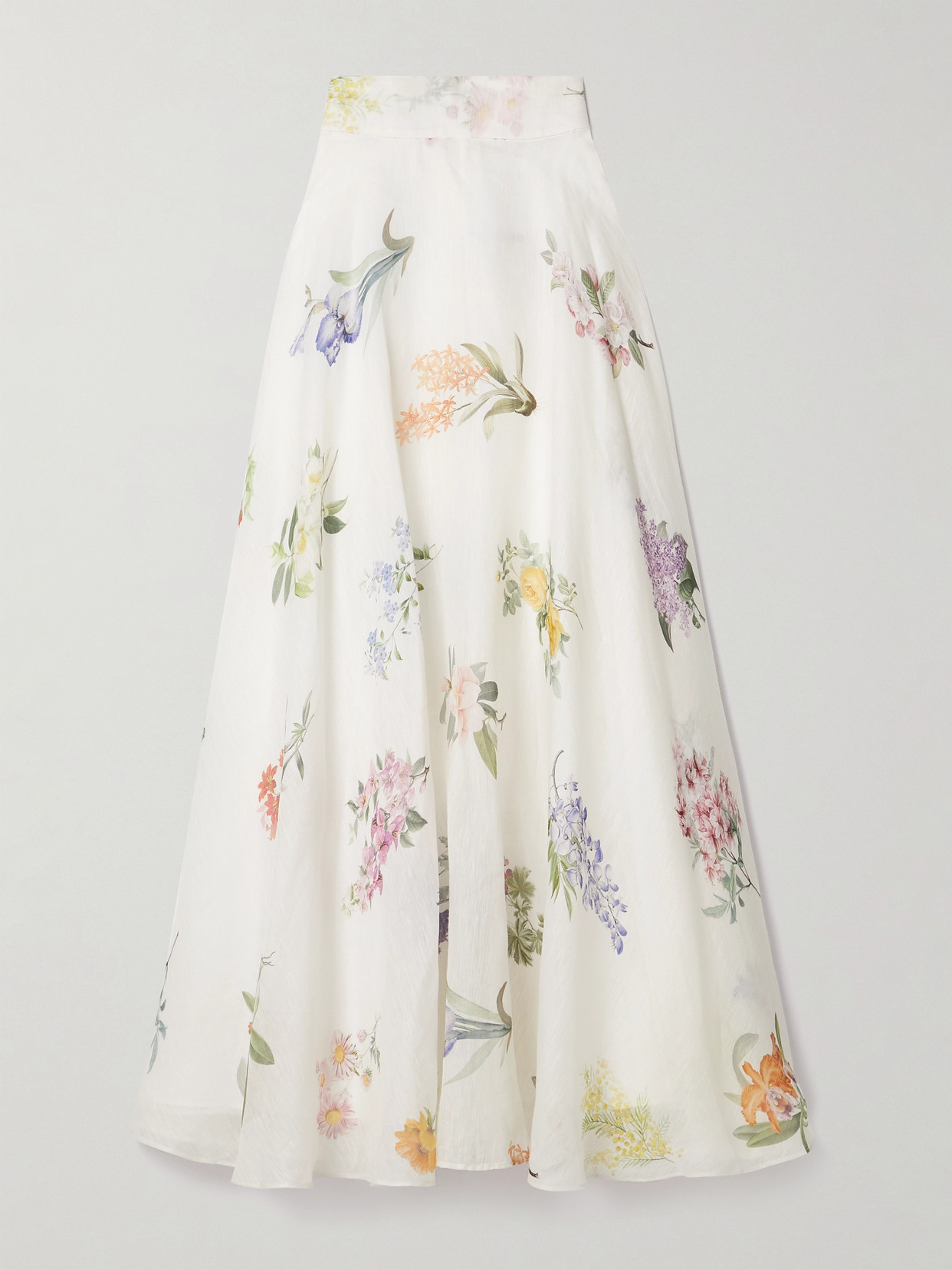 Shop Zimmermann Natura Floral-print Linen And Silk-blend Maxi Skirt In Ivory