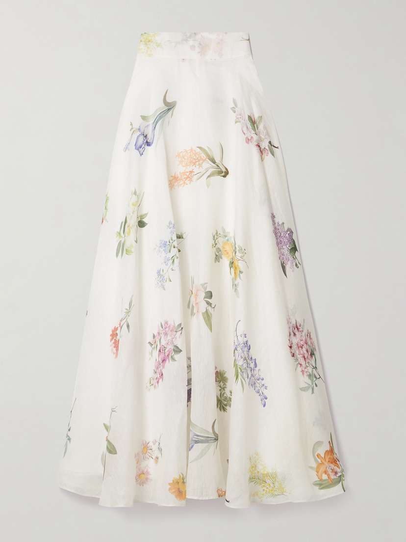 Zimmermann Natura Floral-print Linen And Silk-blend Maxi Skirt