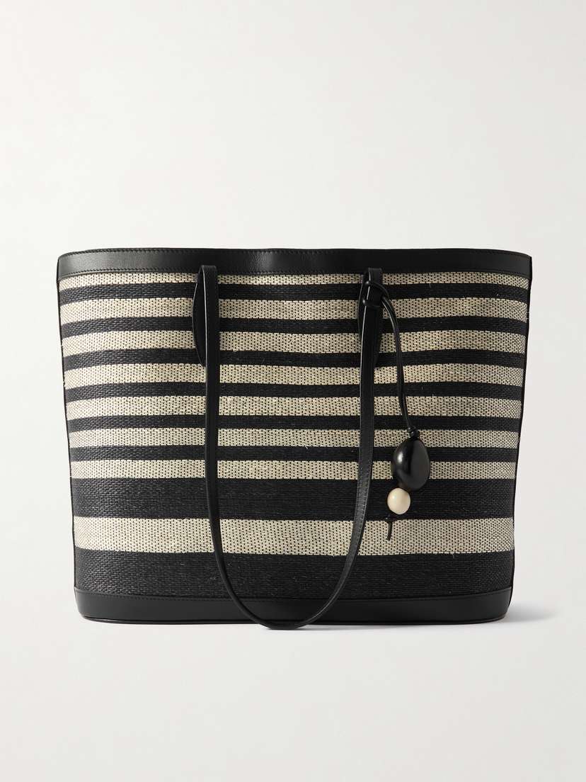 Hunting Season Striped Leather-trimmed Woven Fique Tote